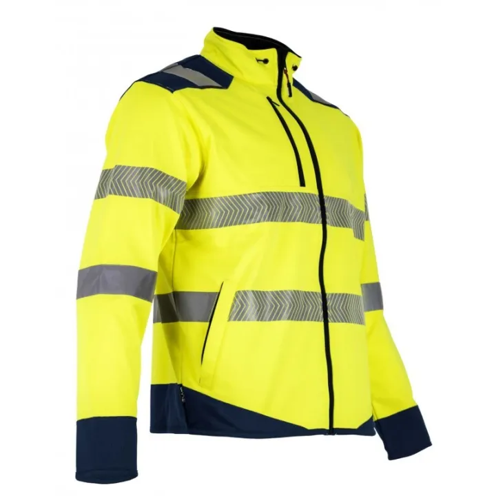 Veste micropolaire bicolore haute visibilité avec bandes segmentées et tissu respirant