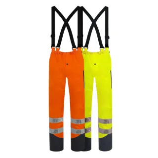 Pantalon de pluie haute visibilité avec bretelles et bandes rétroréfléchissantes