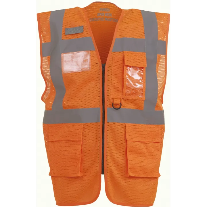 Gilet haute visibilité respirant Top Cool avec multiples poches et porte-radio pour chefs de chantier