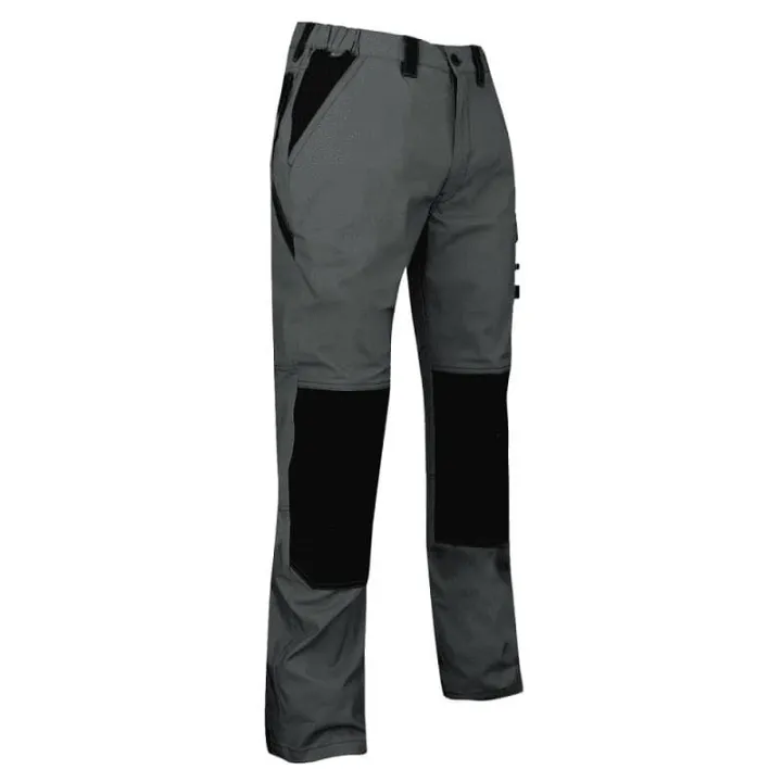 Pantalon bicolore stretch spécial été avec poches genouillères et empiècements contrastés