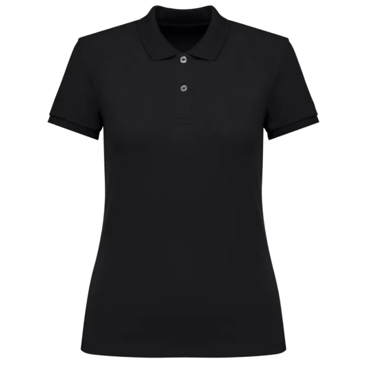 Polo piqué femme écoresponsable en coton biologique avec boutons recyclés