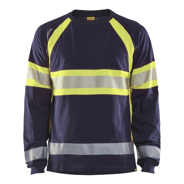 T-shirt haute visibilité manches longues 100% coton avec bandes réfléchissantes