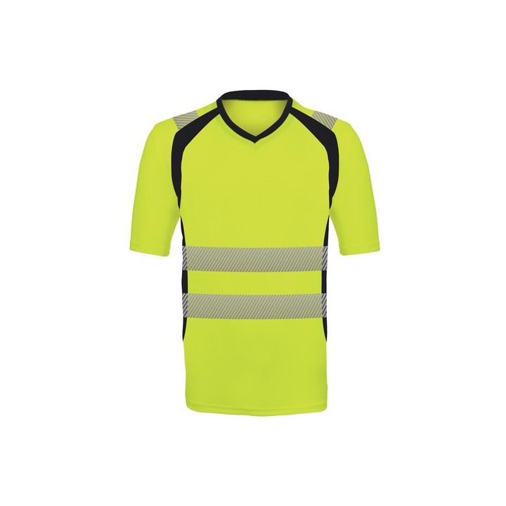 T-shirt haute visibilité en polycoton recyclé avec bandes réfléchissantes segmentées et maille respirante