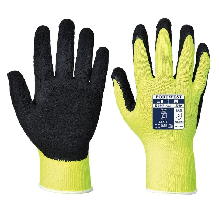 Gants Grip Hi-Vis A340 en latex mousse – visibilité, confort et adhérence optimale