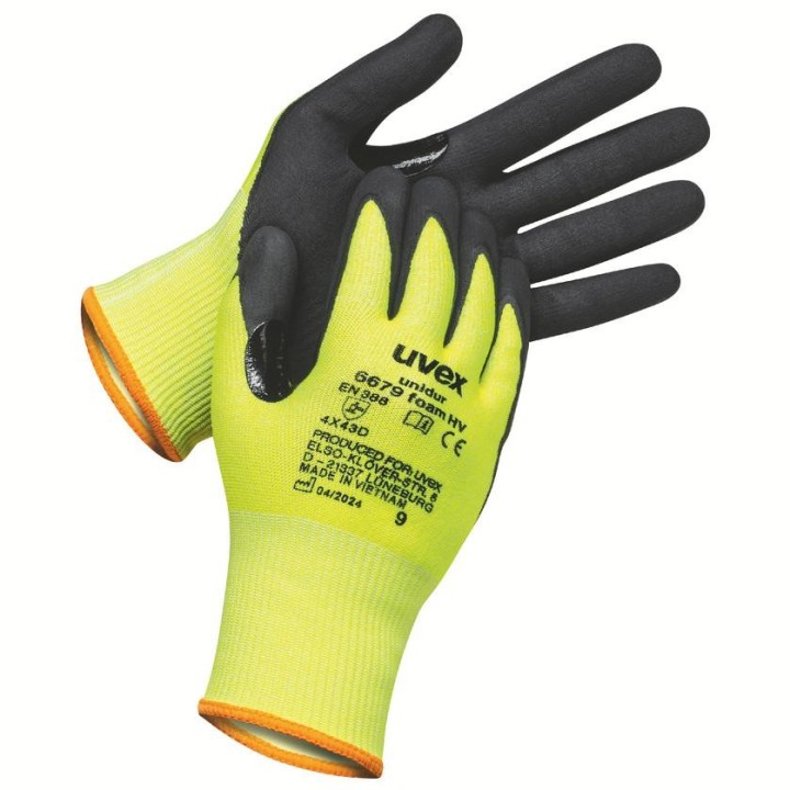 Gants uvex unidur 6679 foam HV : protection contre les coupures et confort optimal en milieux industriels et BTP