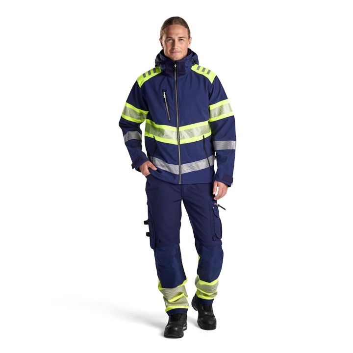 Veste softshell haute visibilité bicolore avec capuche amovible et tissu imperméable