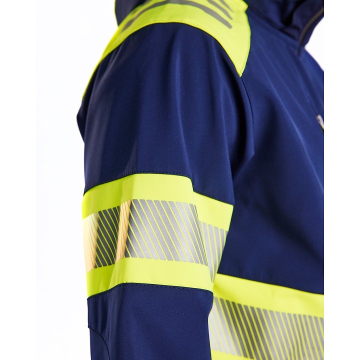 Veste softshell haute visibilité bicolore avec capuche amovible et tissu imperméable