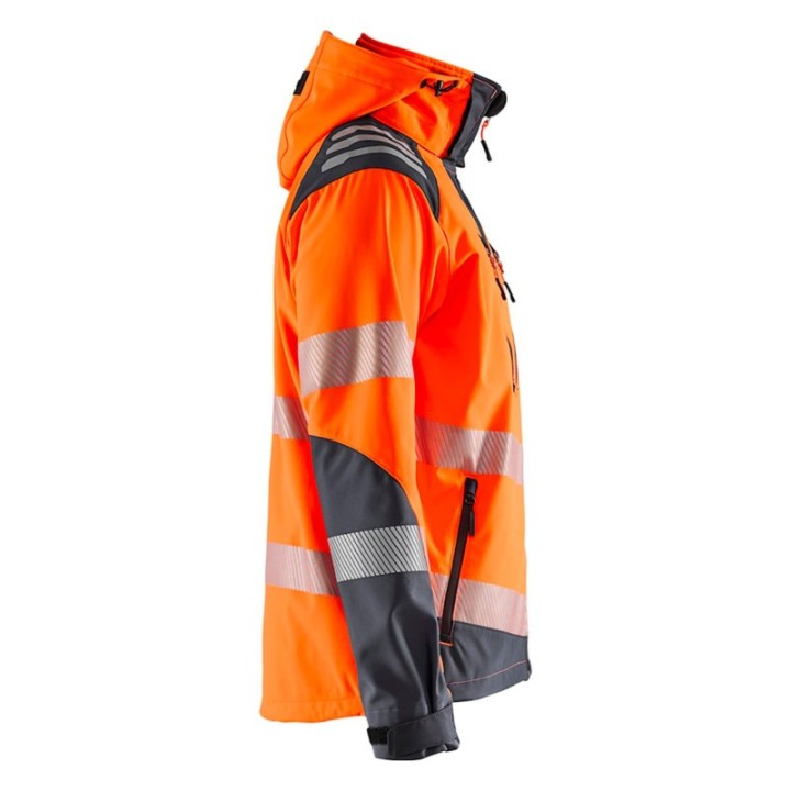 Veste softshell haute visibilité avec capuche amovible et tissu stretch 3 couches