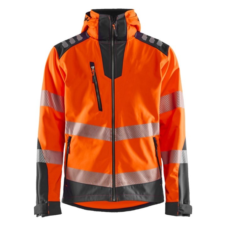 Veste softshell haute visibilité avec capuche amovible et tissu stretch 3 couches