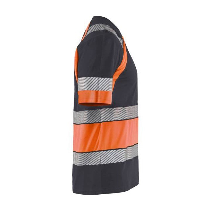 T-shirt haute visibilité en coton et polyester avec bande réfléchissante segmentée