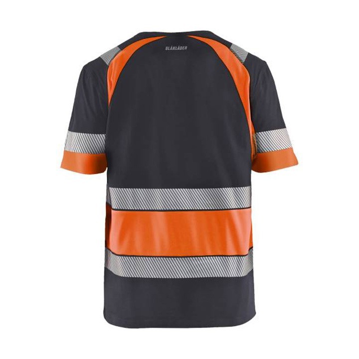 T-shirt haute visibilité en coton et polyester avec bande réfléchissante segmentée