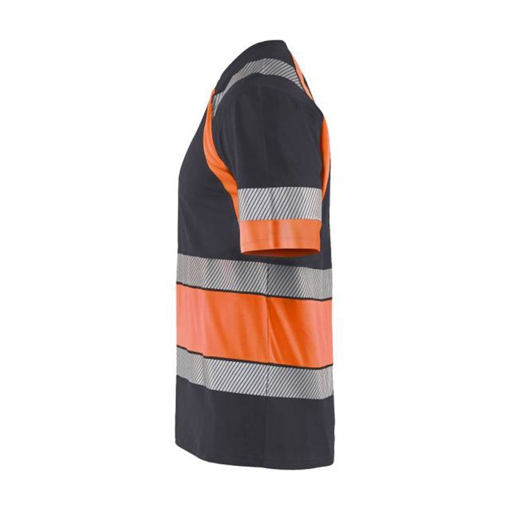 T-shirt haute visibilité en coton et polyester avec bande réfléchissante segmentée