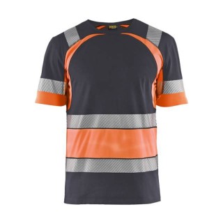 T-shirt haute visibilité en coton et polyester avec bande réfléchissante segmentée