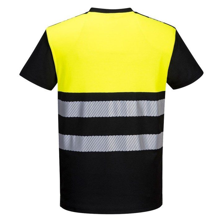 T-shirt haute visibilité en coton avec bandes réfléchissantes segmentées et tissu respirant