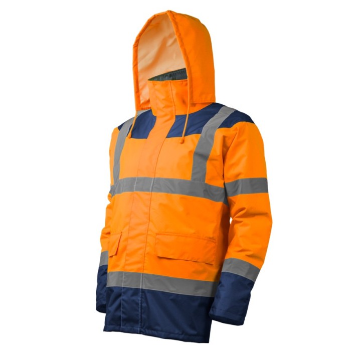 Parka haute visibilité matelassée avec capuche et poignets coupe-vent
